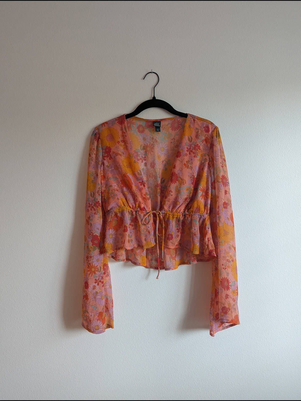 wild fable Floral Tie-Front Peplum Blouse - Pink & Orange